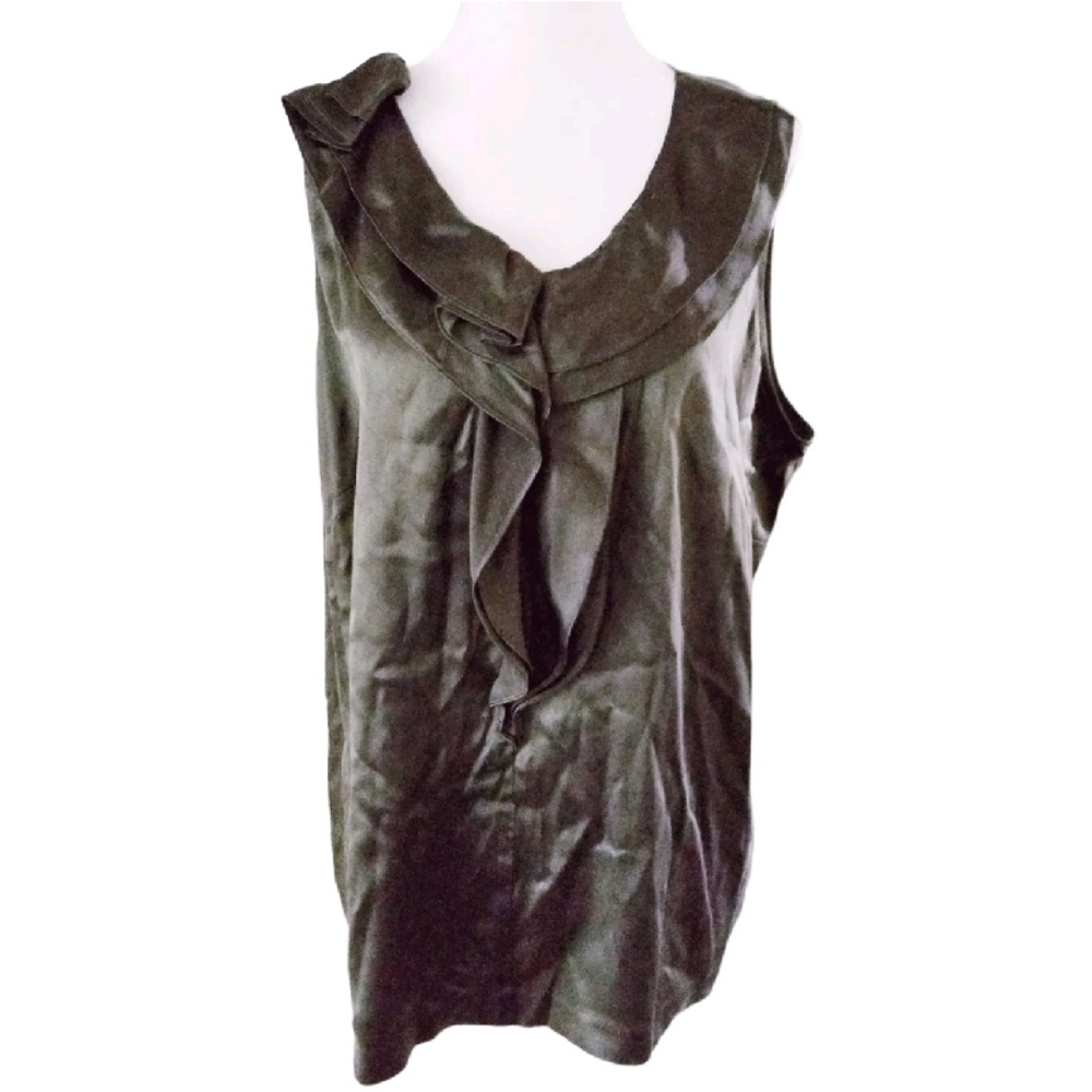 TALBOTS OLIVE SILKY RUFFLE BLOUSE TOP SZ 1X 14 PLUS